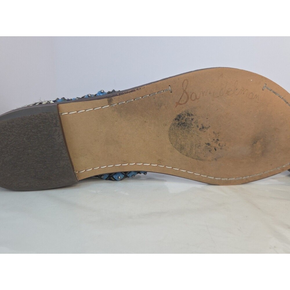 Sam Edelman 'GREYSON' Turquoise Studded Blue Leather Sandal Cowhide Backheel 7.5 - Picture 10 of 11